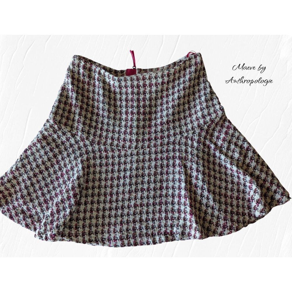 Maeve by Anthropologie Tweed Mini Skirt Size 10 Pink Lined A-Line
